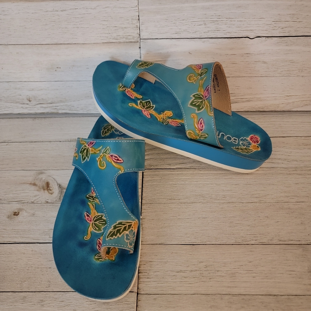 40% OFF SALE-CORKYS- DOROTHY TURQUOISE FLORAL SANDALS - Picture 3 of 7